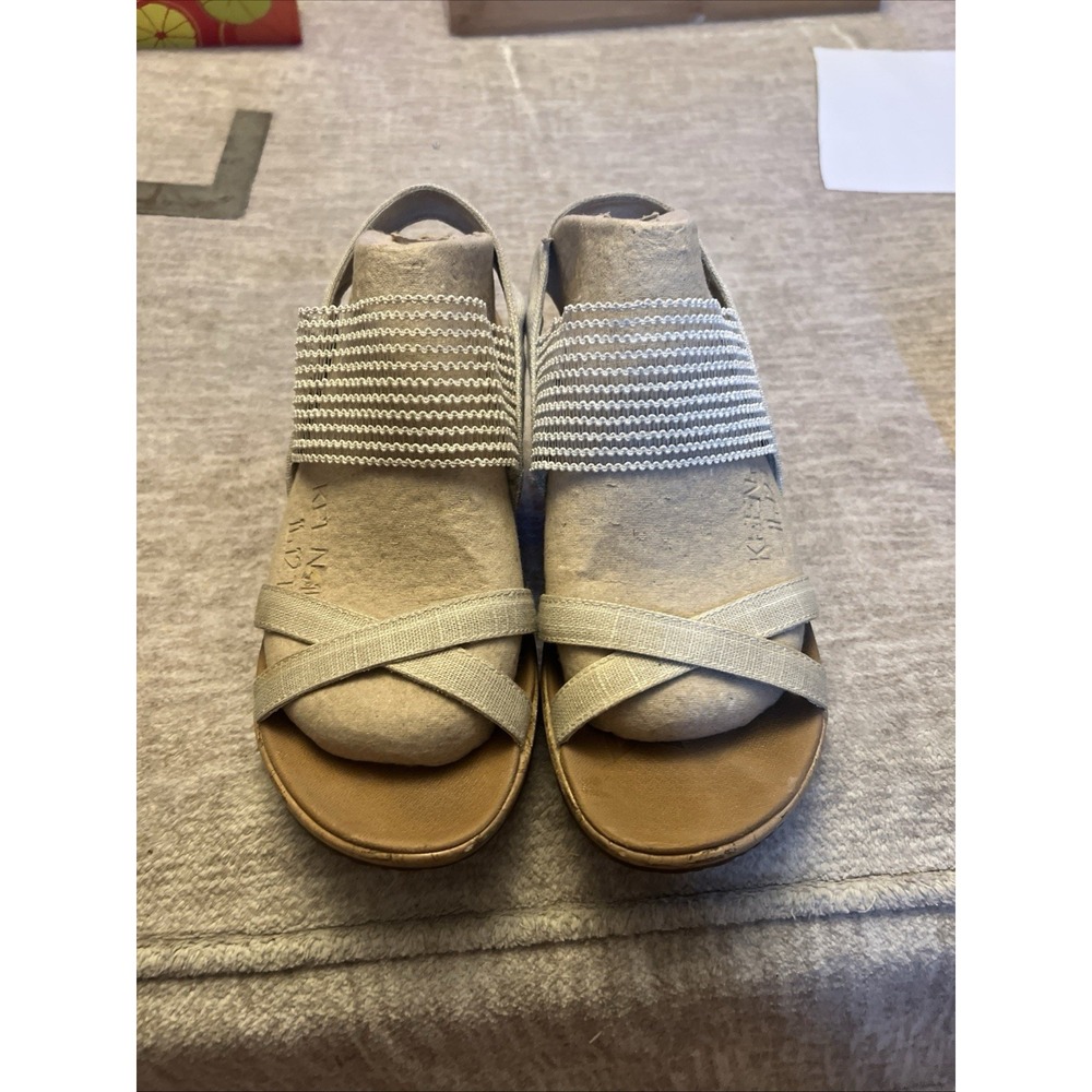 Skechers Beverlee High Tea Cork Wedge Heel Sandal Womens 8.5 Beige Luxe Foam